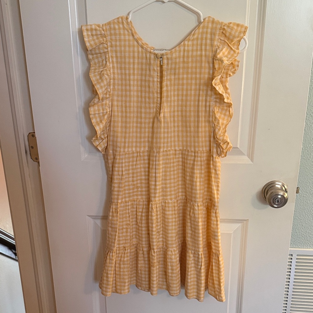Yellow Gingham Ruffle Mini Dress